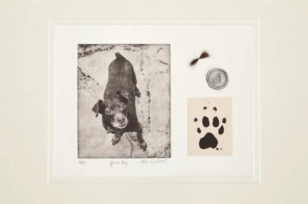Custom pet etching artwork made with pet ashes by Greyboy Prints