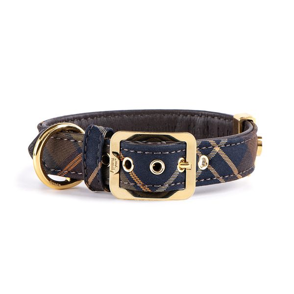 myfamily Hermitage brown leather and tartan dog collar