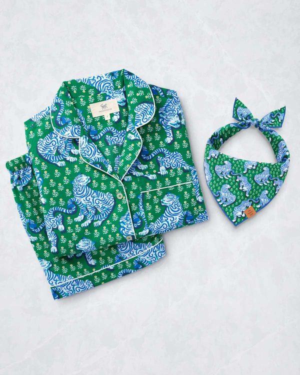 Printfresh Tiger Queen Pajama Set in Jade
