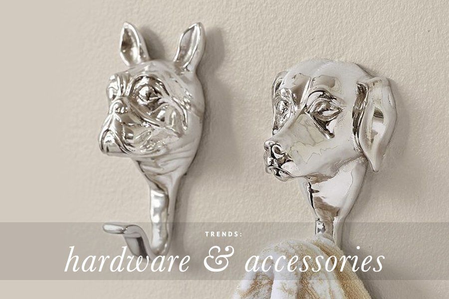 Silver French Bulldog and Labrador dog head wall hooks, a stylish trend in dog home hardware and accessories.