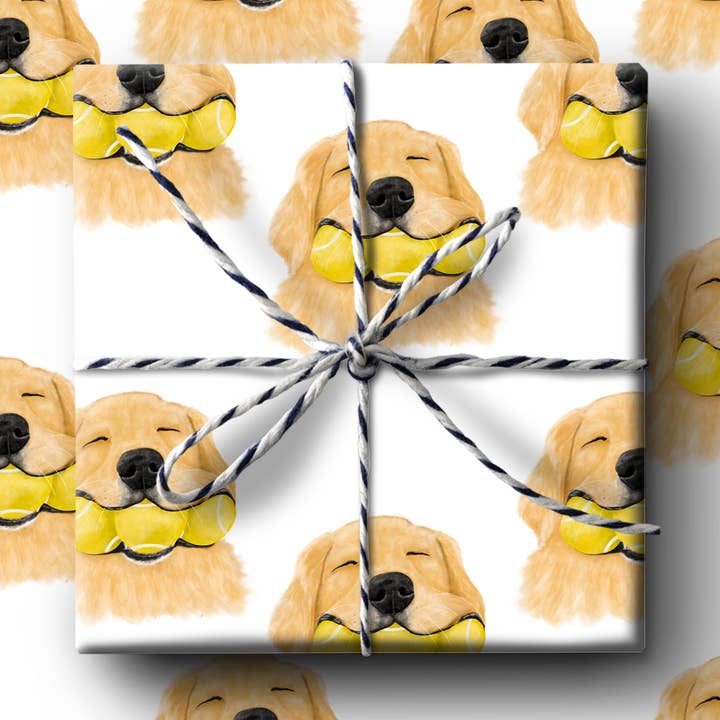 Golden with Tennis Balls Wrapping Paper
