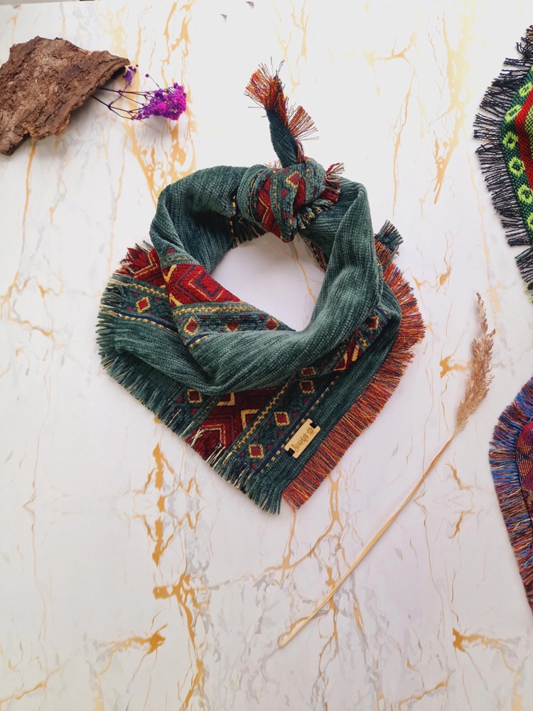 Frayed Red Turtle & Moss Puppy Dog Bandana