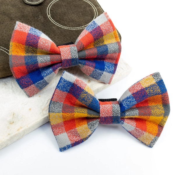 Brushed Cotton Check Dog Bow Tie by Oh Mabel