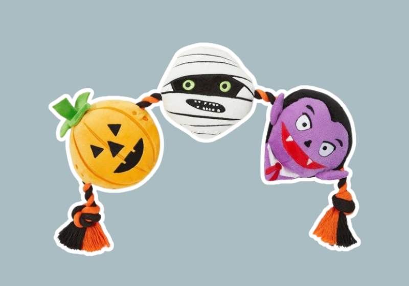 Haunted Friends Plush with Rope Squeaky Dog Toy