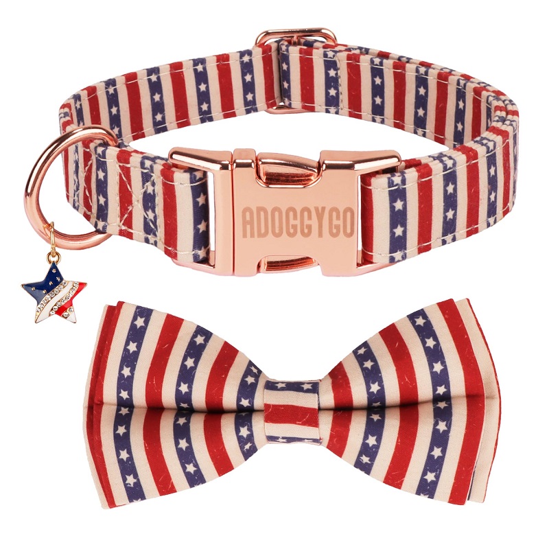 ADOGGYGO American Flag Dog Collar with Bow