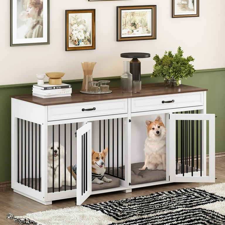 NARTRU Double Dog Crate Kennel Furniture