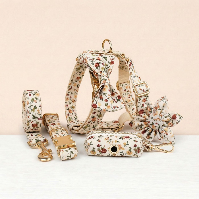 DD Paws Floral Dog Harness Set