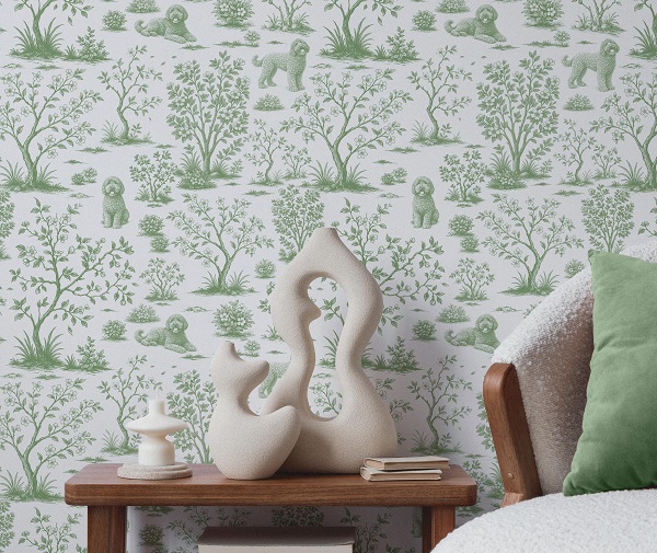 Love Art Decals Green Toile Goldendoodle Wallpaper